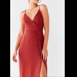 UO Amber Button-Down Linen Midi Dress